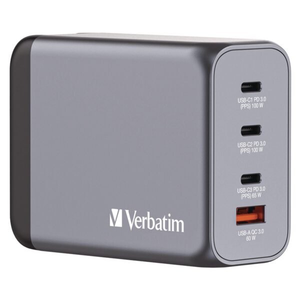Verbatim 200 W 4-Port GaN Wall Charger, Black/Gray (32204)