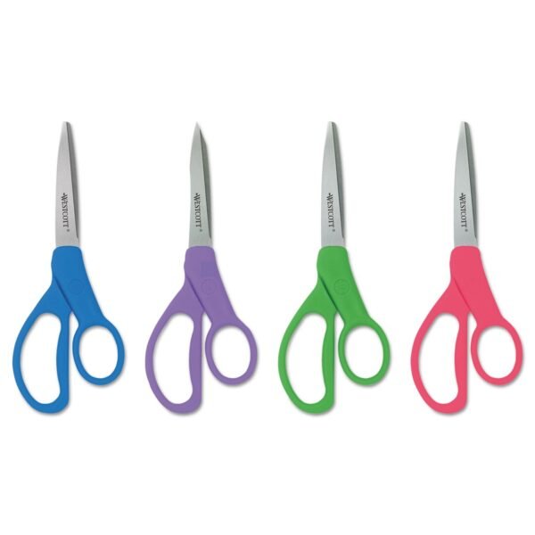 Westcott Student Scissors with Antimicrobial Protection, Pointed Tip, 7" Long, 3" Cut Length, Randomly Assorted Handle Color (14231)