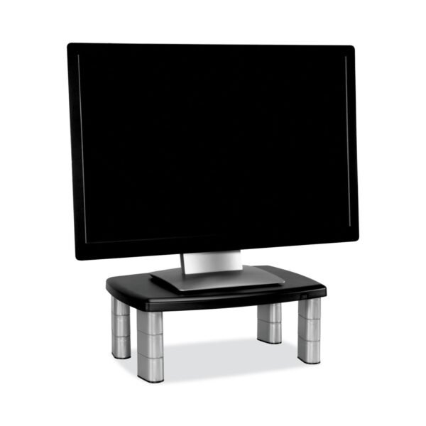 3M Adjustable Height Monitor Stand, 15" x 12" x 2.63" to 5.78", Black/Silver, Supports 80 lbs (MS80B)