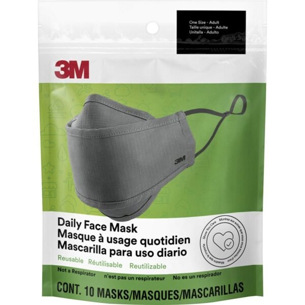 3M Daily Face Masks Recommended for: Face, Indoor, Outdoor, Office, Transportation - Cotton, Fabric - Gray - Lightweight, Breathable, Adjustable, Elastic Loop, Nose Clip,...