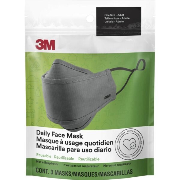 3M Daily Face Masks Recommended for: Face, Indoor, Outdoor, Office, Transportation - Cotton, Fabric - Gray - Lightweight, Breathable, Adjustable, Elastic Loop, Nose Clip,...