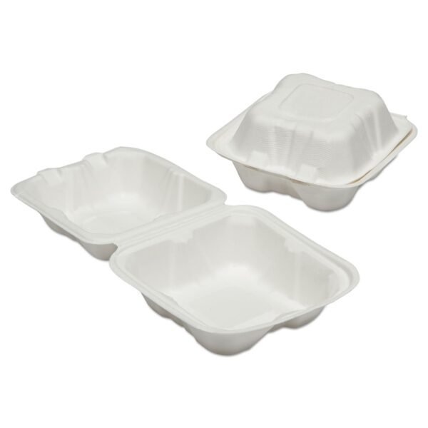 AbilityOne 7350016646906, SKILCRAFT Clamshell Hinged Lid ToGo Food Containers, 6 x 6 x 3, White, Paper, 400/Box
