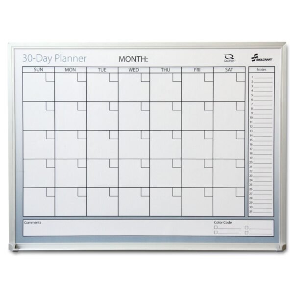 AbilityOne 7520012239896, SKILCRAFT Dry Erase 30-Day Planner, 36 x 24, White Surface, Aluminum Frame