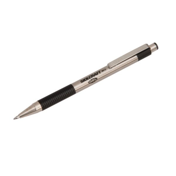 AbilityOne 7520017024609, SKILCRAFT Zebra Stainless-Steel Gel Pen, Retractable, Medium 0.7 mm, Black Ink, Silver/Black Barrel, 2/Pack