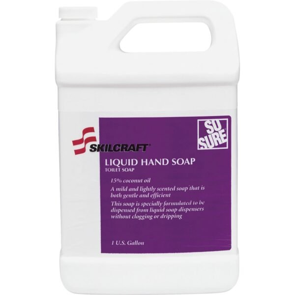 AbilityOne SKILCRAFT Bathroom Dispenser Liquid Hand Soap Cashmere Scent - 1 gal (3.8 L) - Hand - Clear - Non-clog, Drip-free, Bio-based - 6 / Carton (2280598CT)