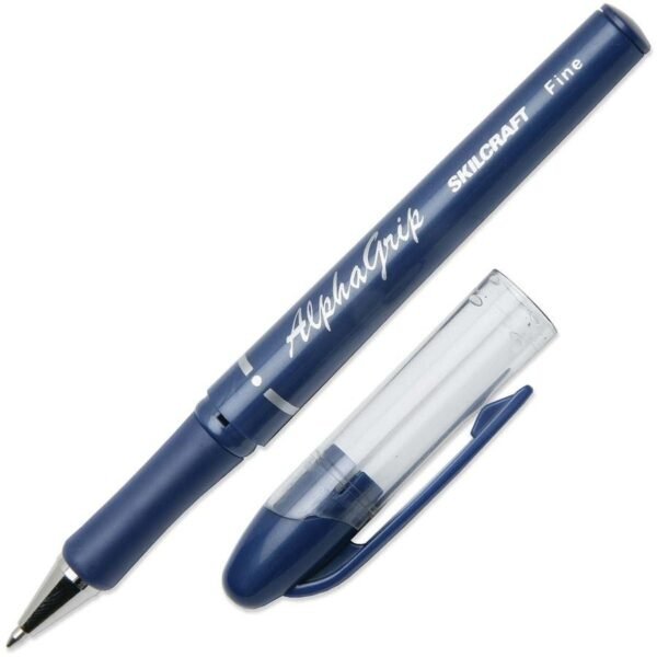 AbilityOne SKILCRAFT Cushion Grip Transparent Ballpoint Pen Blue Ink - Blue Barrel - 12 / Box (4244866)