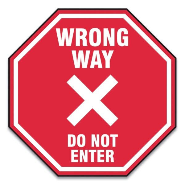 Accuform Slip-Gard Social Distance Floor Signs, 12 x 12, "Wrong Way Do Not Enter", Red, 25/Pack (MFS465ESP)