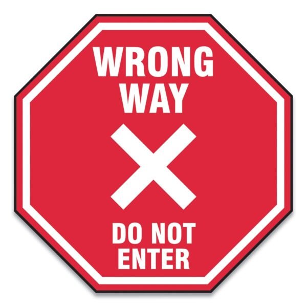 Accuform Slip-Gard Social Distance Floor Signs, 17 x 17, "Wrong Way Do Not Enter", Red, 25/Pack (MFS467ESP)