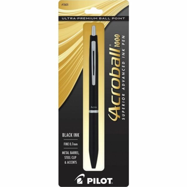 Acroball Ballpoint Pen 0.7 mm Fine Pen Point - Refillable - Retractable - Black Ink - Gel-based - Black Barrel - Tungsten Carbide Tip - 1 Each (13635)