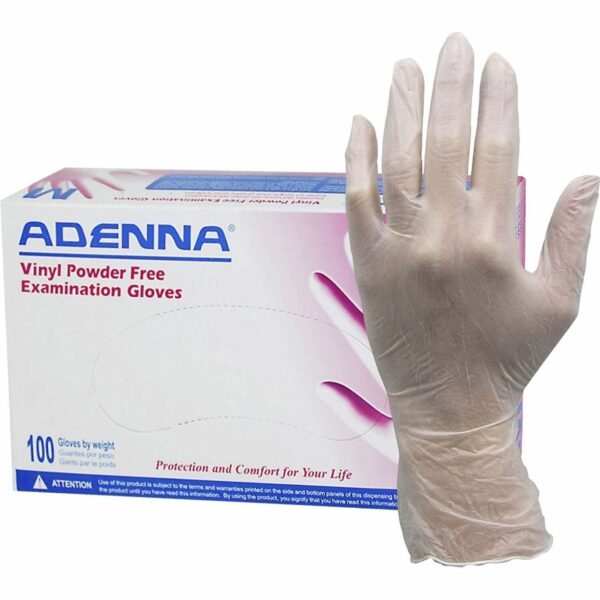 Adenna Vinyl Powder Free Exam Gloves 4 mil Thickness x 9.40" Glove Length - Small Size - Polyvinyl Chloride (PVC) - Translucent - Latex-free, Comfortable, Non-sterile - For...
