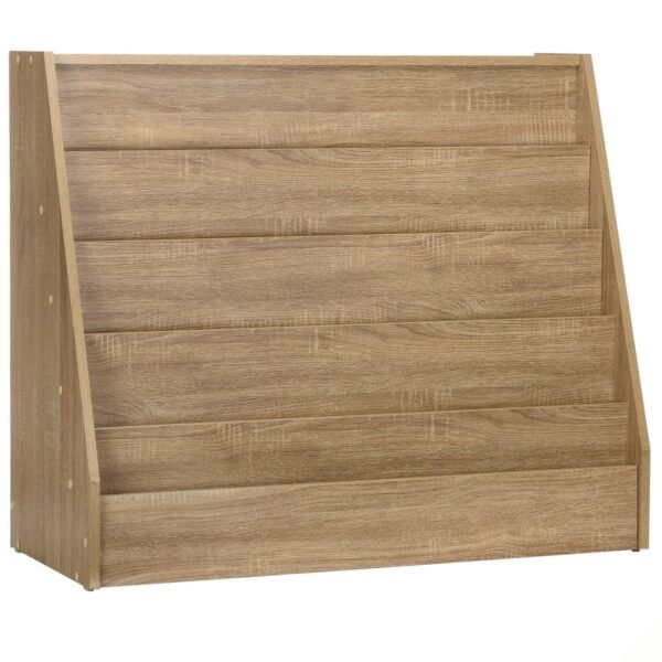 AdirKids Wood 5-Shelf Bookcase Literature Display Rack, 17.2 w x 4.88 d x 38.3 h, Medium Oak (IKI20001MEO)