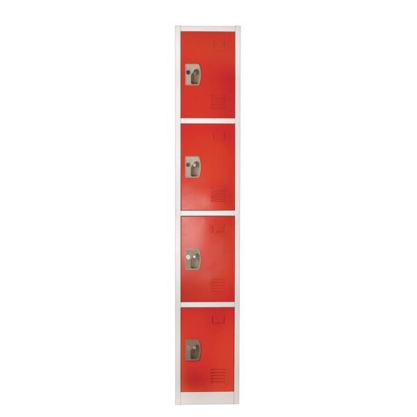 AdirOffice Steel Storage Locker, 4 Compartment, 12 x 12 x 72, Red (I629204RED)