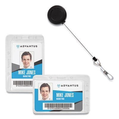 Advantus Antimicrobial ID Security Badge Lanyard Combo, Horizontal, Clear 4.13" x 2.88" Holder, 3.5" x 2.25" Insert, 30" Cord, 20/Pack Horizontal/Vertical - Multicolor - 20 /...