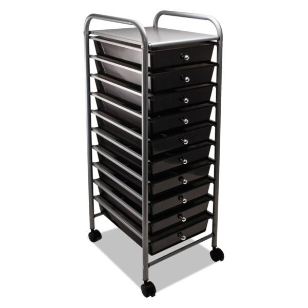 Advantus Portable Drawer Organizer, Metal, 1 Shelf, 10 Drawers, 13" x 15.38" x 37.75", Matte Gray/Smoke (34007)