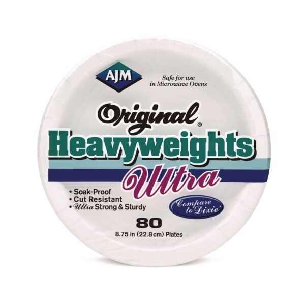 AJM Original Heavyweight Ultra Paper Plates, 9" dia, White, 960/Carton (OH9AU012080A)