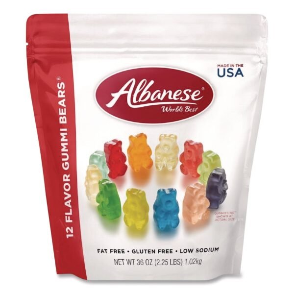 Albanese Worlds Best Gummi Bears, 12 Assorted Fruit Flavors, 36 oz Bag (ACG53336)