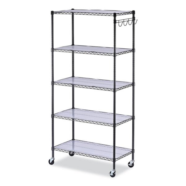 Alera 5-Shelf Wire Shelving Kit with Casters and Shelf Liners, 36w x 18d x 72h, Black Anthracite (ALESW653618BA)