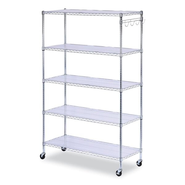 Alera 5-Shelf Wire Shelving Kit with Casters and Shelf Liners, 48w x 18d x 72h, Silver (ALESW654818SR)