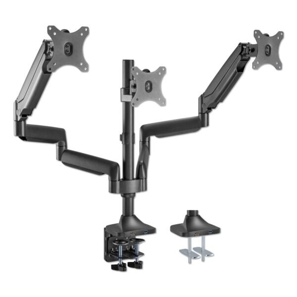 Alera AdaptivErgo Triple Arm with USB for 32" Monitors, 360 deg Rotation, +90/-90 deg Tilt, 90 deg Pan, Black, Supports 15.4 lb (ALEAEMA3H)