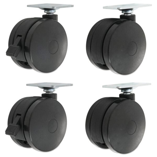 Alera Casters for Height-Adjustable Table Bases, Grip Ring Stem, 2" Wheel, Black, 4/Set (ALEHT3004)