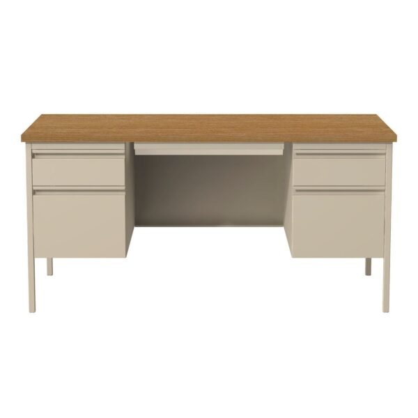 Alera Double Pedestal Steel Desk, 60" x 30" x 29.5", Cherry/Putty, Putty Legs (ALEHSD6030PC)