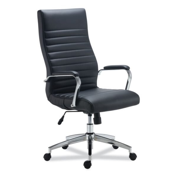 Alera Eddleston Leather Manager Chair, Supports Up to 275 lb, Black Seat/Back, Chrome Base (ALEED41B19)