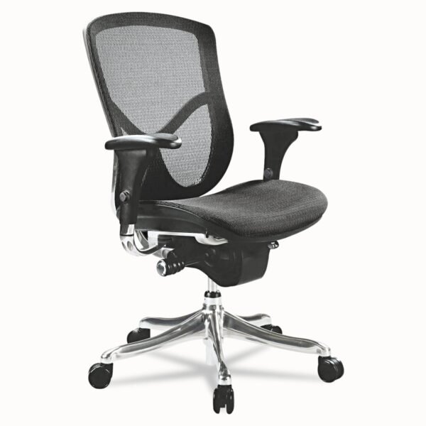 Alera EQ Series Ergonomic Multifunction Mid-Back Mesh Chair, Supports Up to 250 lb, Black Seat/Back, Aluminum Base (ALEEQA42ME10A)