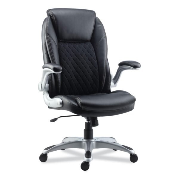 Alera Leithen Bonded Leather Midback Chair, Supports Up to 275 lb, Black Seat/Back, Silver Base (ALELT4249)