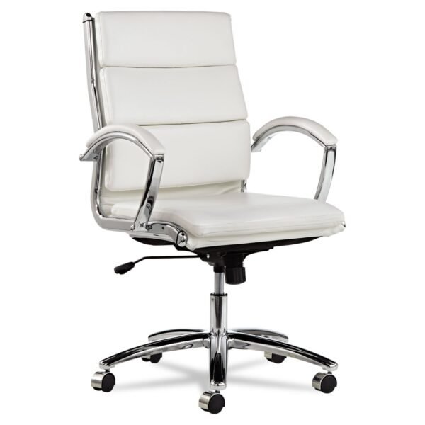 Alera Neratoli Mid-Back Slim Profile Chair, Faux Leather, Up to 275 lb, 18.3" to 21.85" Seat Height, White Seat/Back, Chrome (ALENR4206)