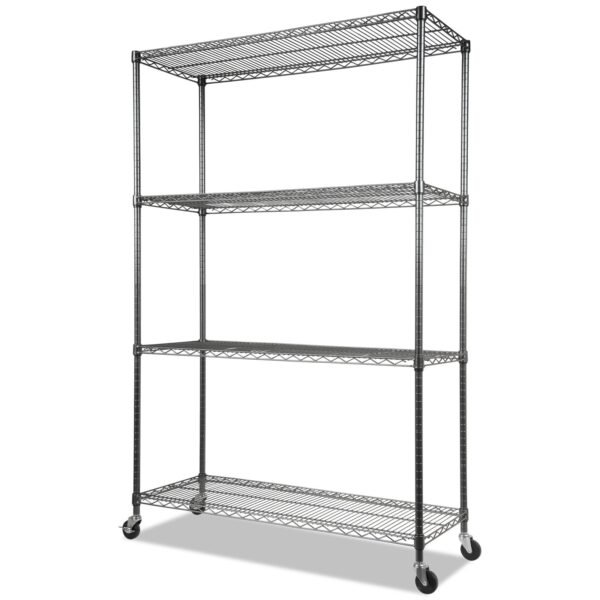 Alera NSF Certified 4-Shelf Wire Shelving Kit with Casters, 48w x 18d x 72h, Black Anthracite (ALESW604818BA)
