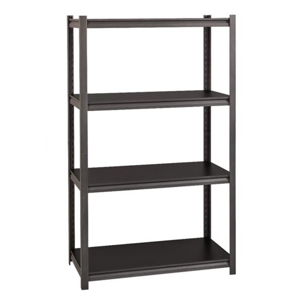 Alera Steel Shelving Unit with Laminate Shelves, Four-Shelf, 36w x 18d x 60h, Steel, Black/Gun Metal Gray (ALESU601836L)
