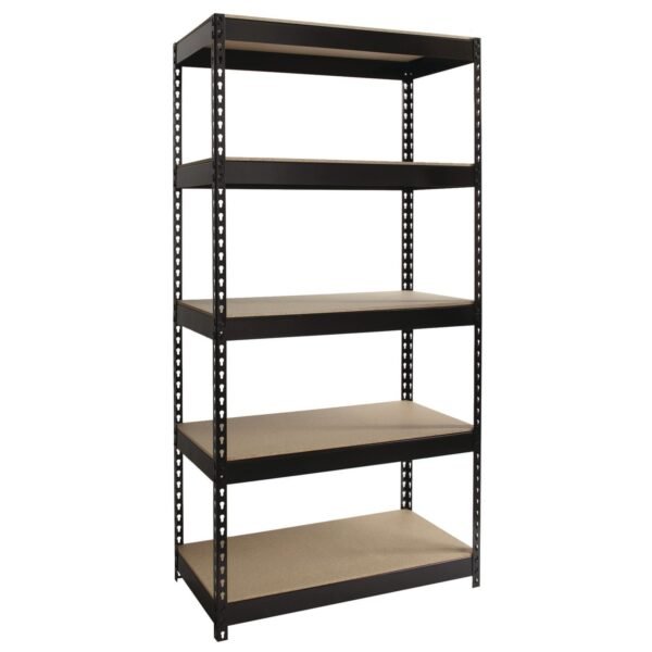 Alera Steel Shelving with Particleboard Shelves, Five-Shelf, 36w x 18d x 72h, Steel, Black (ALESU721836P)