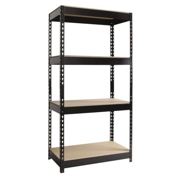 Alera Steel Shelving with Particleboard Shelves, Four-Shelf, 30w x 16d x 60h, Steel, Black (ALESU601630P)