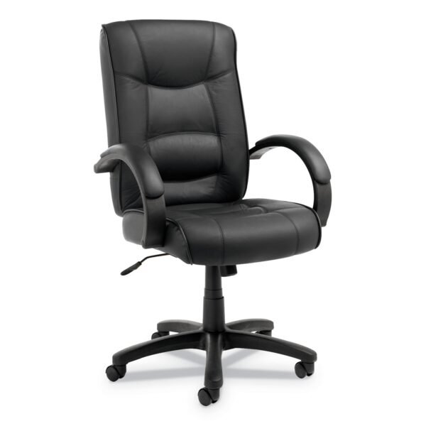 Alera Strada Series High-Back Swivel/Tilt Top-Grain Leather Chair, Supports Up to 275 lb, 17.91" to 21.85" Seat Height, Black (ALESR41LS10B)