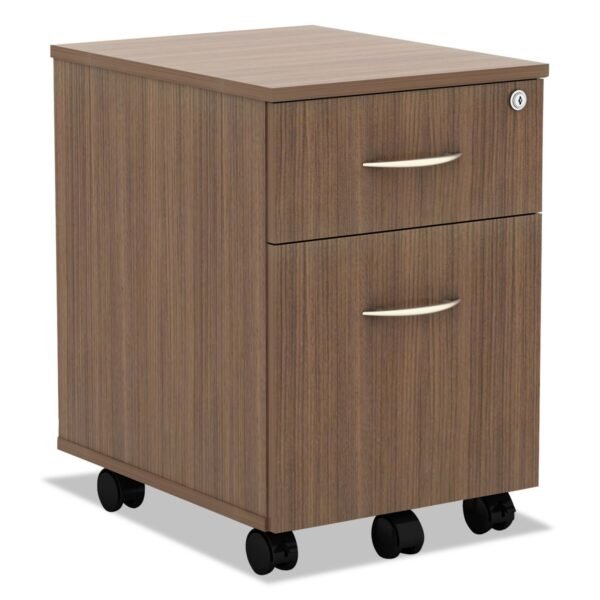 Alera Valencia Series Mobile Pedestal, Left/Right, 2-Drawers: Box/File, Legal/Letter, Modern Walnut, 15.88" x 19.13" x 22.88" (ALEVABFWA)