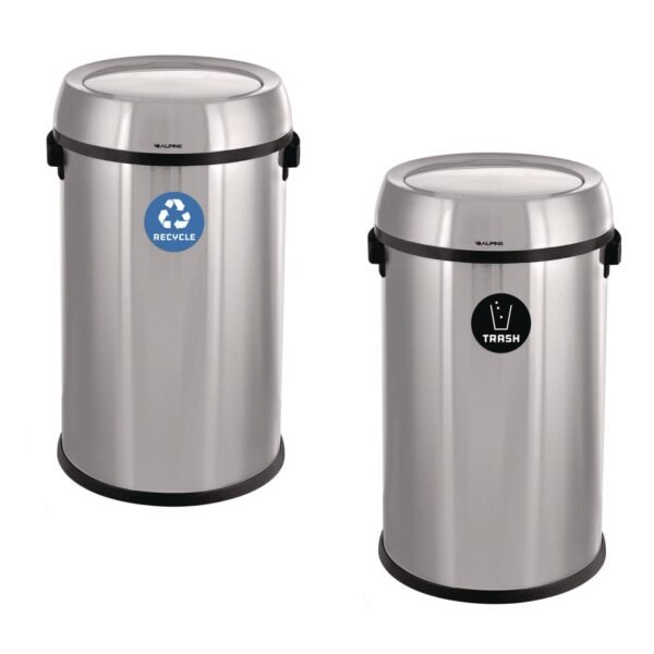 Alpine 17 Gallon Stainless Steel Indoor Recycling Receptacle and Trash Station Swivel Lids (ALP47065L1RT)