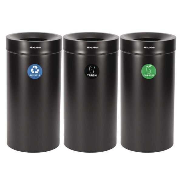 Alpine 27 Gallon Black Stainless Steel Compost Bin, Recycling Can and Trash Receptacle (47527BLKRTCO)