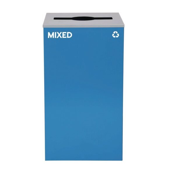 Alpine 29 Gallon Trash/Recycling Cans, Steel, Blue Mixed Recycling Can with Mixed Lid (4450KITBLUMM)