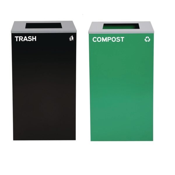 Alpine 29 Gallon Trash/Recycling Cans, Steel, Green Compost Can with Square Lid, Black Trash Can with Square Lid (4450BLKKIT9)