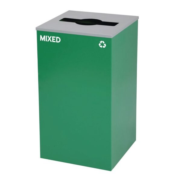 Alpine 29 Gallon Trash/Recycling Cans, Steel, Green Mixed Recycling Can with Mixed Lid (4450KITGRNMM)