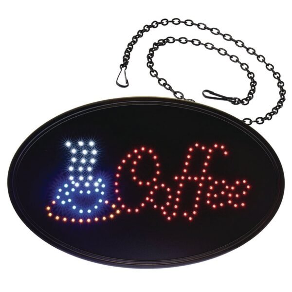 Alpine LED Oval Coffee Sign, 23 x 14, Black Frame, Blue/Red Graphics (ALP49705)