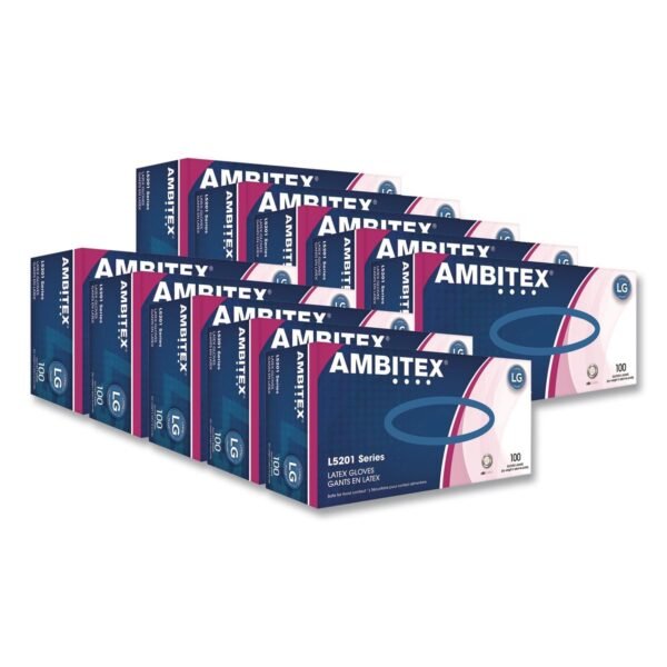 AMBITEX L5201 Series Powder-Free Latex Gloves, Large, 4 mil Thick, 9" Long, Cream, 100/Box, 10 Boxes/Carton (LLG5201CT)