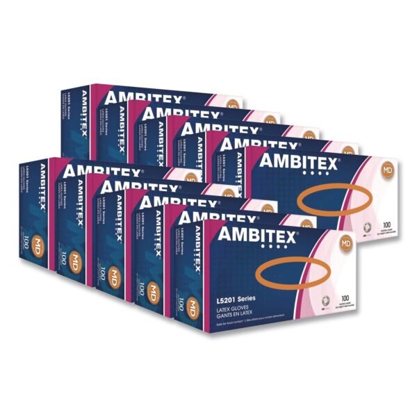 AMBITEX L5201 Series Powder-Free Latex Gloves, Medium, 4 mil Thick, 9" Long, Cream, 100/Box, 10 Boxes/Carton (LMD5201CT)