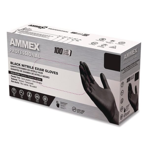 AMMEX Professional Nitrile Exam Gloves, Powder-Free, Small, Black, 100/Box (ABNPF42100BX)