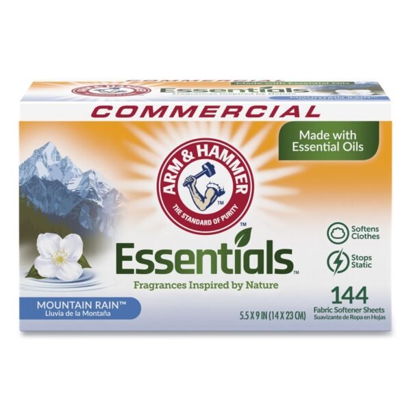 Arm & Hammer Essentials Dryer Sheets, Mountain Rain, 144 Sheets/Box (3320000102BX)