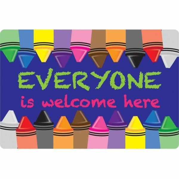 Ashley Smart Poly Original Fun Welcome Mat Classroom, Floor, Student - 15.50" Length x 23.50" Width - Everyone is Welcome Here, Crayons - Multicolor - 1 Each (91502)