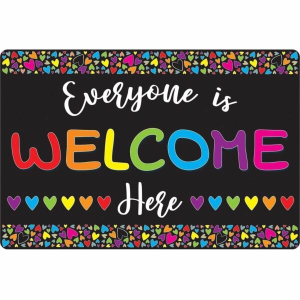 Ashley Smart Poly Original Fun Welcome Mat Classroom, Floor, Student - 15.50" Length x 23.50" Width - Everyone is Welcome Here, Hearts - Multicolor - 1 Each (91501)
