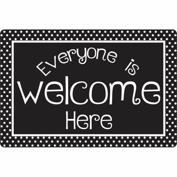 Ashley Smart Poly Original Fun Welcome Mat Floor, Classroom, Student - 15.50" Length x 23.50" Width - Everyone is Welcome Here, BK/WE Dots - Multicolor - 1 Each (91509)