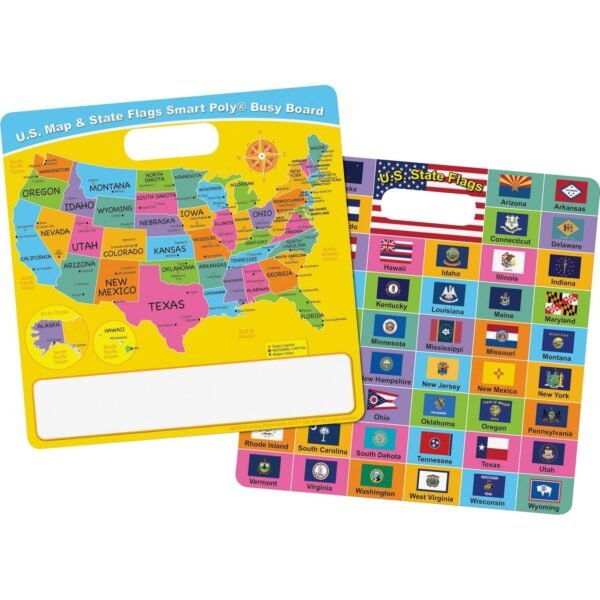 Ashley U.S. Map/Flags Smart Poly Busy Board 10.8" (0.9 ft) Width x 10.8" (0.9 ft) Height - Poly-coated Cardboard Surface - Square - 1 Each (98008)