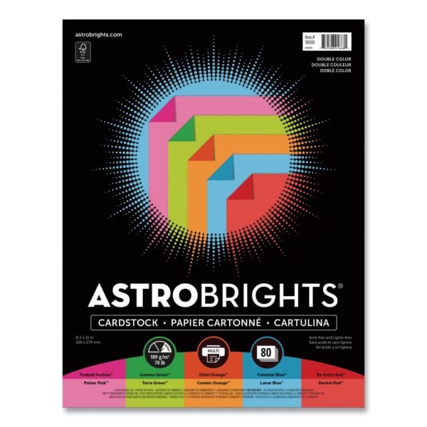 Astrobrights Double-Color Card Stock, 70 lb Cover Weight, Assorted Colors, 8.5 x 11, 80/Pack (91668)